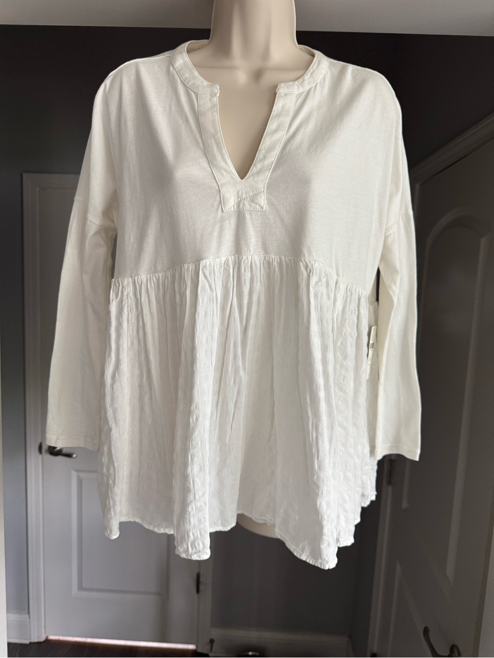 NWT Pilcro Anthropologie White Mixed Media Peplum Top XXSP Cotton Viscose